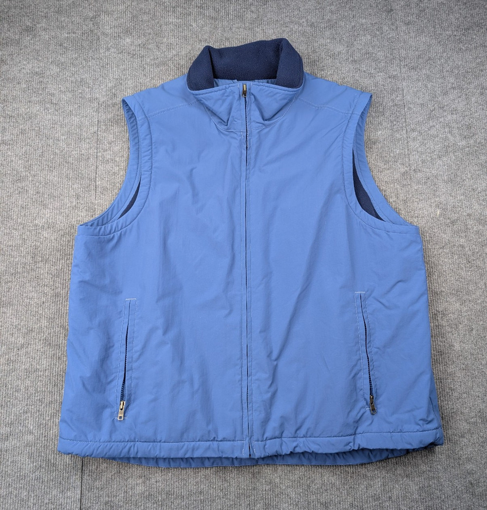 LL Bean Vest Mens XL Softshell Full Zip Outdoor Hiking Utility Blue Fleece Lined